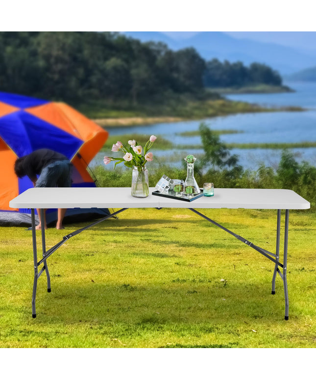 JONPONY 4 FT Folding Picnic Table, Heavy Duty Outdoor Plastic Table with Carrying Handle, Portable Camping Table for Dining, Party, BBQ, White