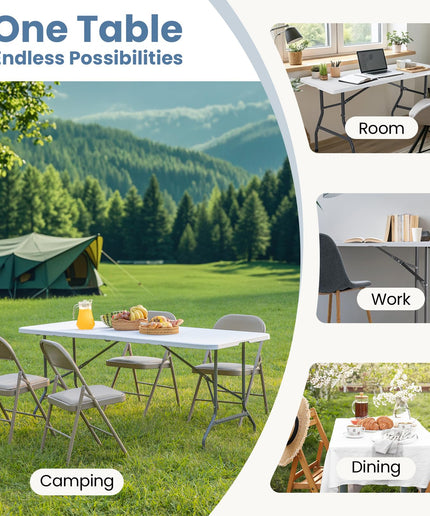 JONPONY 4 FT Folding Picnic Table, Heavy Duty Outdoor Plastic Table with Carrying Handle, Portable Camping Table for Dining, Party, BBQ, White