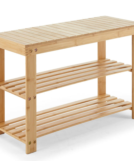 JONPONY Shoe Rack Bench, 3-Tier Bamboo Entryway Storage Organizer, 286lb Capacity, Shoes Stand for FrontDoor Entrance, Bedroom, Living Room, Bathroom, Balcony, 11.3 x 27.6 x 17.8 Inches, Wood
