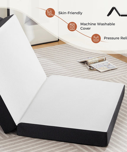 JONPONY Folding Mattress, 4 inch Tri-fold Memory Foam Mattress Topper for Camping, Foldable Mattress Topper with Washable Cover, Single Size, White, Perfect for Guests or Travelers