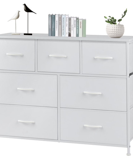 JONPONY 7 Drawer Dresser, Nightstand Storage Wide Chest of Dressers for Living Room, Bedroom, Hallway