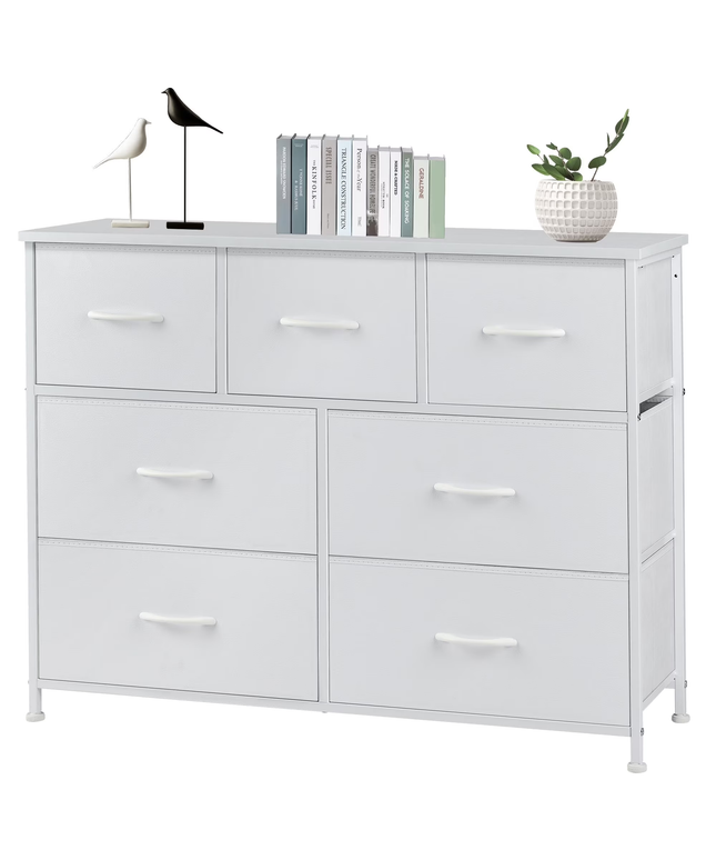 JONPONY 7 Drawer Dresser, Nightstand Storage Wide Chest of Dressers for Living Room, Bedroom, Hallway