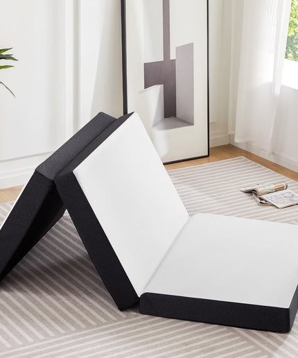 JONPONY Folding Mattress, 4 inch Tri-fold Memory Foam Mattress Topper for Camping, Foldable Mattress Topper with Washable Cover, Single Size, White, Perfect for Guests or Travelers