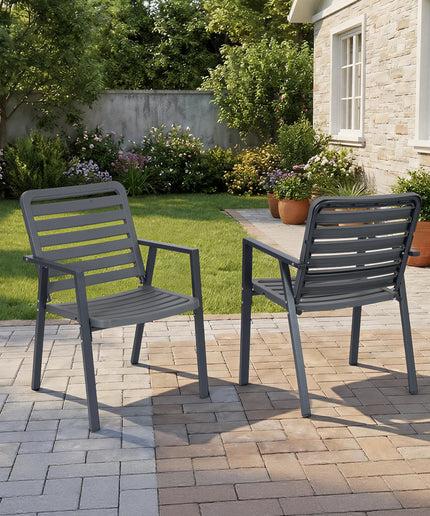 Jonpony Outdoor Dining Chairs Set of 2, All-Weather PP-Patio Chairs, Metal Frame Outdoor Chairs, Waterproof Restaurant Chairs for Front Porch, Balcony Chairs for Backyard Garden, Grey