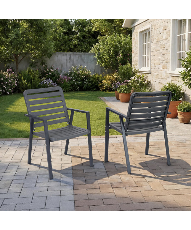 Jonpony Outdoor Dining Chairs Set of 2, All-Weather PP-Patio Chairs, Metal Frame Outdoor Chairs, Waterproof Restaurant Chairs for Front Porch, Balcony Chairs for Backyard Garden, Grey