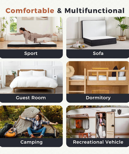 JONPONY Folding Mattress, 4 inch Tri-fold Memory Foam Mattress Topper for Camping, Foldable Mattress Topper with Washable Cover, Single Size, White, Perfect for Guests or Travelers