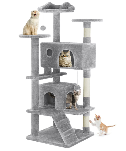 JONPONY 54" Cat Tree Tower for Indoor Cats, Multi-Level Pet Furniture with Sisal Scratching Post, Large Cozy Condo, Climbing Ramp, Kitten Toy