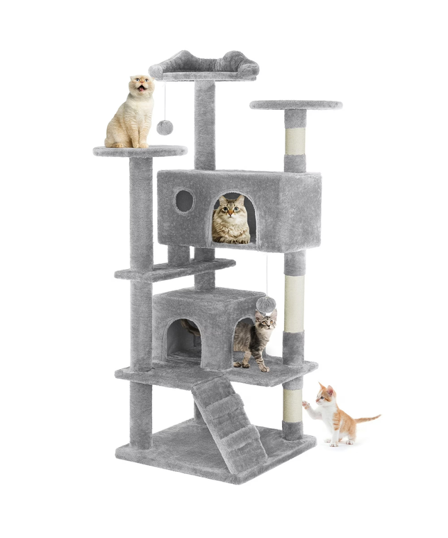 JONPONY 54" Cat Tree Tower for Indoor Cats, Multi-Level Pet Furniture with Sisal Scratching Post, Large Cozy Condo, Climbing Ramp, Kitten Toy