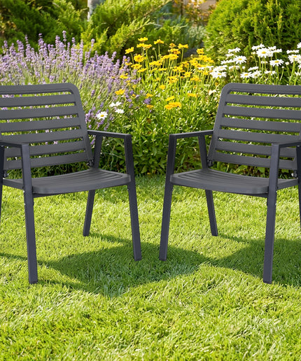 Jonpony Outdoor Dining Chairs Set of 2, All-Weather PP-Patio Chairs, Metal Frame Outdoor Chairs, Waterproof Restaurant Chairs for Front Porch, Balcony Chairs for Backyard Garden, Grey