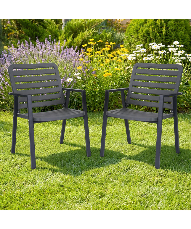 Jonpony Outdoor Dining Chairs Set of 2, All-Weather PP-Patio Chairs, Metal Frame Outdoor Chairs, Waterproof Restaurant Chairs for Front Porch, Balcony Chairs for Backyard Garden, Grey