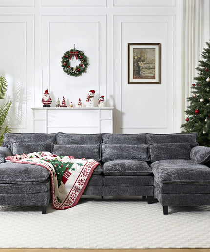 JONPONY 109" Modular Sectional Sofa,Boucle Couch Set,U-Shaped Sleeper Sofa for Living Room,Grey