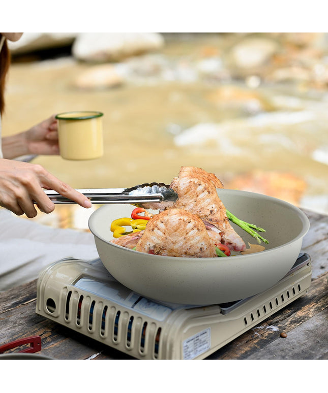 JONPONY Sweetcrispy 12 pcs Pots and Pans Set, Nonstick Kitchen Induction Cookware Suit with Detachable Handle, Dishwasher Oven Safe, Light Beige