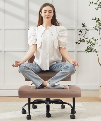 JONPONY Cross Legged Chair with Wheels, Swivel Meditation Chair for ADHD, Height Adjustable Yoga Office Chair, Meditation Chair with Lumbar Support, Home Office Kneeling Chair，Black