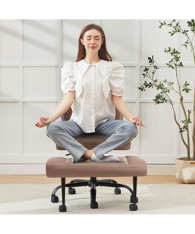 JONPONY Cross Legged Chair with Wheels, Swivel Meditation Chair for ADHD, Height Adjustable Yoga Office Chair, Meditation Chair with Lumbar Support, Home Office Kneeling Chair，Black