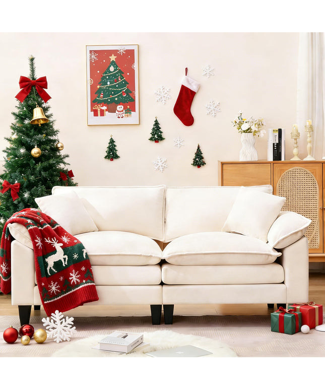 JONPONY 83" Loveseat Sofa,Cloud Couch for Living Room,Comfy Love Seat with Double Cushion,2 Pillows,Removable Cover for Bedroom, Apartment and Office, Green