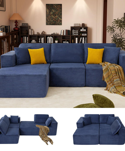JONPONY 109” Cloud Sectional Couch, Boneless Modular Sofa with L-Shape Chaise, Deep Seat Corduroy Couch, No Assembly Required, Modern Upholstered Sectional for Living Room Apartment Bedroom