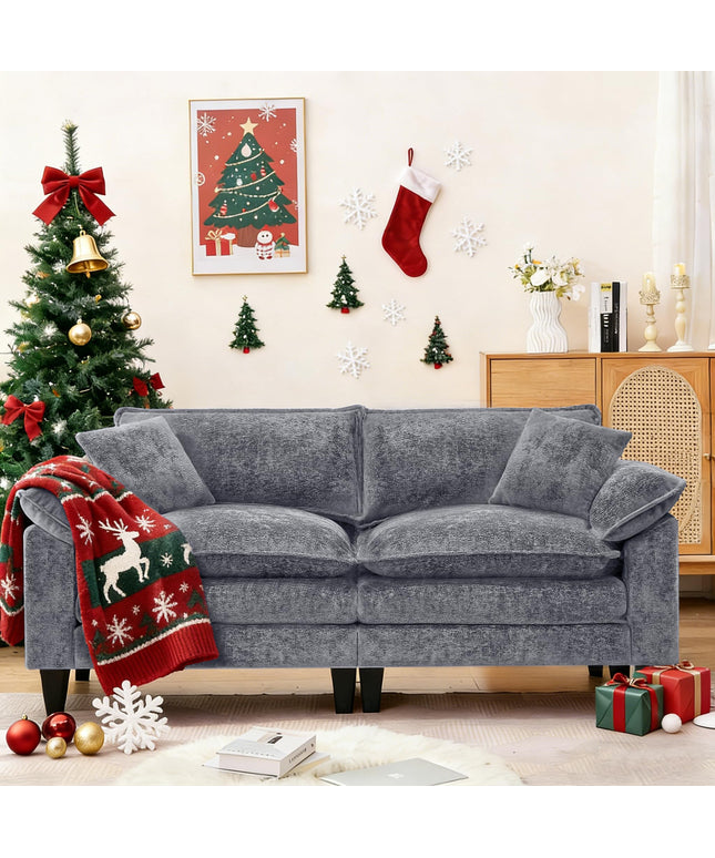 JONPONY 83" Loveseat Sofa,Cloud Couch for Living Room,Comfy Love Seat with Double Cushion,2 Pillows,Removable Cover for Bedroom, Apartment and Office, Green