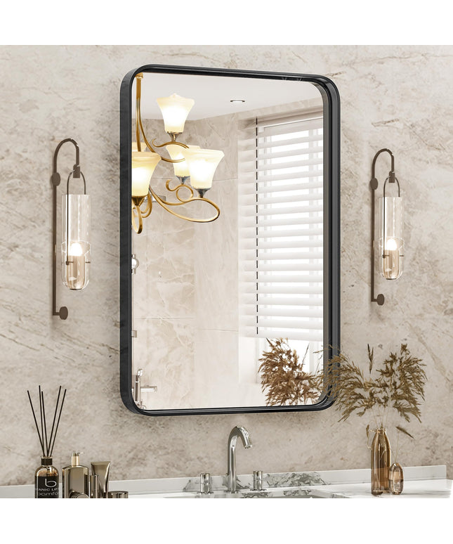JONPONY Black Metal Arch Vanity Rounded Rectangle Bathroom Mirrors for Over Sink Wall, 22x30 Inch Large Matte Mirror, Modern Decorative for Restroom, Farmhouse