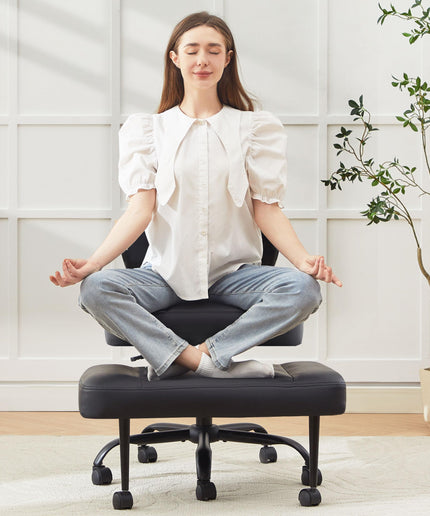 JONPONY Cross Legged Chair with Wheels, Swivel Meditation Chair for ADHD, Height Adjustable Yoga Office Chair, Meditation Chair with Lumbar Support, Home Office Kneeling Chair，Black