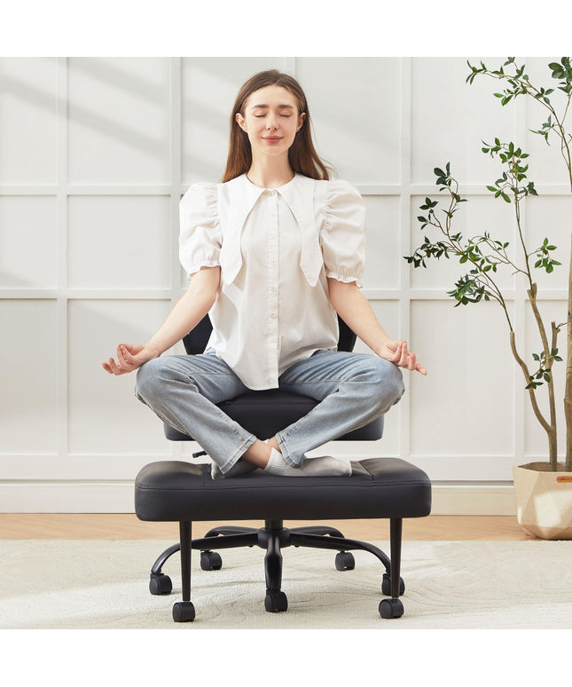 JONPONY Cross Legged Chair with Wheels, Swivel Meditation Chair for ADHD, Height Adjustable Yoga Office Chair, Meditation Chair with Lumbar Support, Home Office Kneeling Chair，Black