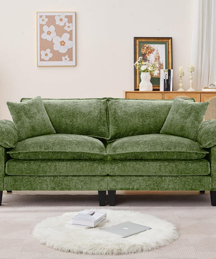 JONPONY 83" Loveseat Sofa,Cloud Couch for Living Room,Comfy Love Seat with Double Cushion,2 Pillows,Removable Cover for Bedroom, Apartment and Office, Green