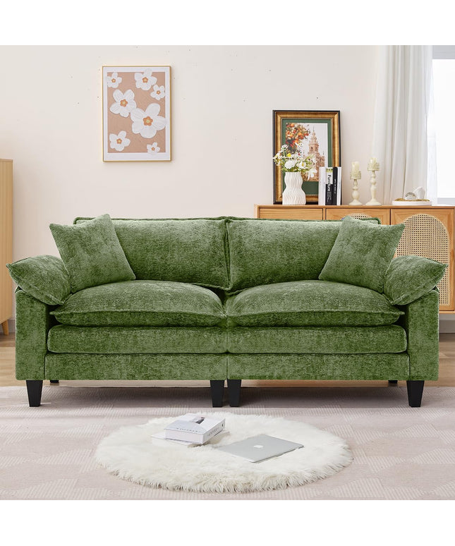 JONPONY 83" Loveseat Sofa,Cloud Couch for Living Room,Comfy Love Seat with Double Cushion,2 Pillows,Removable Cover for Bedroom, Apartment and Office, Green