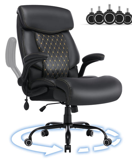 JONPONY 500LBS Big and Tall Office Chair,Comfy Heavy Duty Executive Chair with Adjustable Lumbar Support for Back Pain,High Back Desk Chair with Extra Wide Seat for Home Office