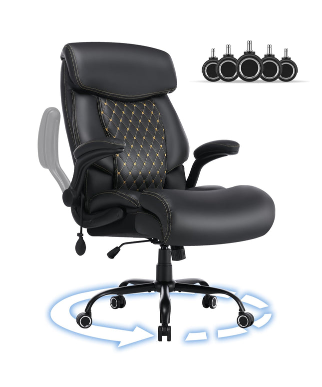 JONPONY 500LBS Big and Tall Office Chair,Comfy Heavy Duty Executive Chair with Adjustable Lumbar Support for Back Pain,High Back Desk Chair with Extra Wide Seat for Home Office