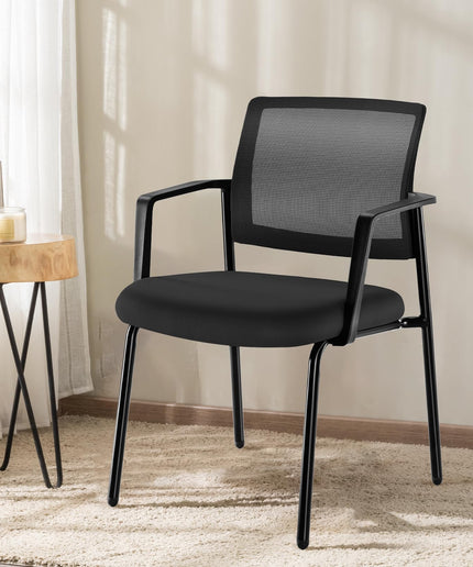 JONPONY Black Stackable Arm Chairs with Mesh Back and Upholstered Fabric, Sturdy Metal Frame, Easy to Store and Use, Perfect for Indoor and Outdoor Spaces, 1 Chair