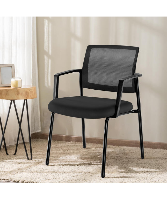 JONPONY Black Stackable Arm Chairs with Mesh Back and Upholstered Fabric, Sturdy Metal Frame, Easy to Store and Use, Perfect for Indoor and Outdoor Spaces, 1 Chair