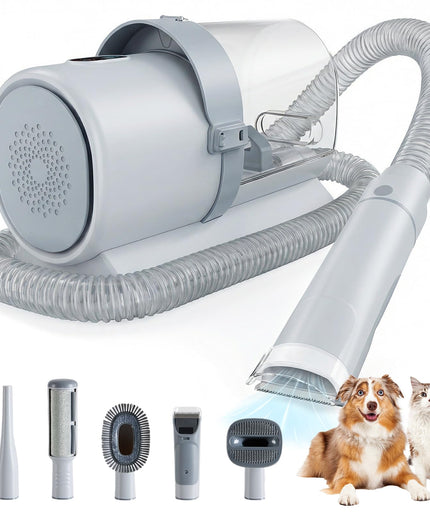 JONPONY professional Pet Grooming Vacuum Kit, 2.5L Cup, 3 Suction Modes, and 5 Groomer Tools with Cordless Low Noise Dog Clippers for Cats, Other Animals Hair Trimmer, Gray