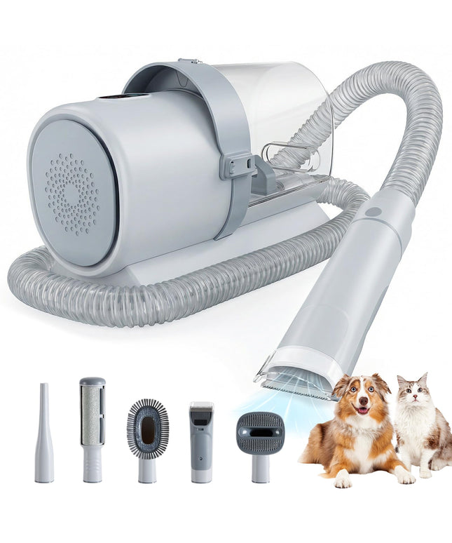 JONPONY professional Pet Grooming Vacuum Kit, 2.5L Cup, 3 Suction Modes, and 5 Groomer Tools with Cordless Low Noise Dog Clippers for Cats, Other Animals Hair Trimmer, Gray