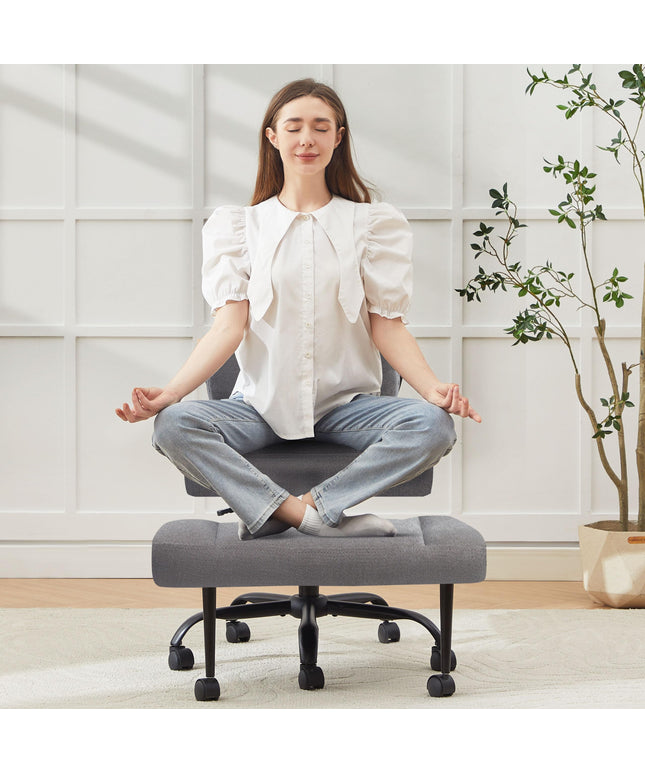 JONPONY Cross Legged Chair with Wheels, Swivel Meditation Chair for ADHD, Height Adjustable Yoga Office Chair, Meditation Chair with Lumbar Support, Home Office Kneeling Chair，Black