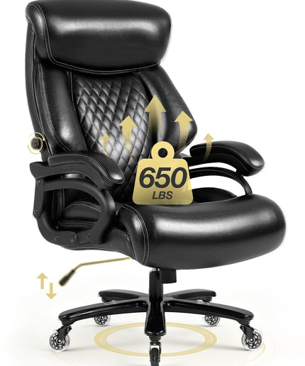Jonpony 650lbs Big and Tall Office Chair,Heavy Duty Office Chair for Heavy People,High Back Executive Desk Chair with Lumbar Support for Home Office, Black