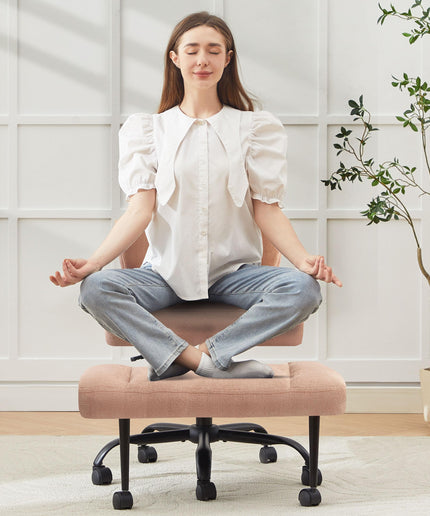 JONPONY Cross Legged Chair with Wheels, Swivel Meditation Chair for ADHD, Height Adjustable Yoga Office Chair, Meditation Chair with Lumbar Support, Home Office Kneeling Chair，Black