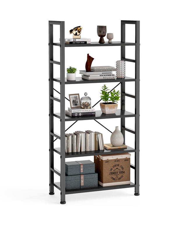JONPONY 5 Tiers Bookshelf, Classical Book Shelf, Tall Display Shelves in Living Room/Home/Office, Storage Organizer for CDs/Books/Movies