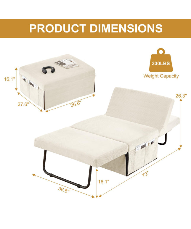 JONPONY Convertible Sofa Bed, 4 in 1 Multi-Function Folding Ottoman Bed with Adjustable Backrest, Modern Sleeper Chair for Living Room Apartment Office