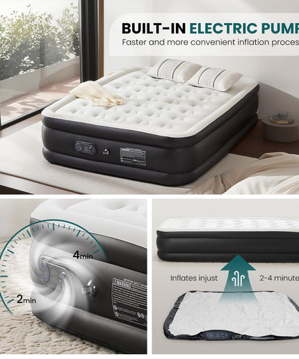 JONPONY Air Mattress - Inflatable Blow Up Airbed with Built-in High Capacity Pump, Double Height, Non-Slip Bottom Design, Weight Capacity 660 lbs Air Bed for Home or Camping