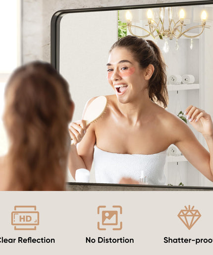 JONPONY Black Metal Arch Vanity Rounded Rectangle Bathroom Mirrors for Over Sink Wall, 22x30 Inch Large Matte Mirror, Modern Decorative for Restroom, Farmhouse