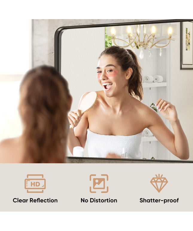JONPONY Black Metal Arch Vanity Rounded Rectangle Bathroom Mirrors for Over Sink Wall, 22x30 Inch Large Matte Mirror, Modern Decorative for Restroom, Farmhouse