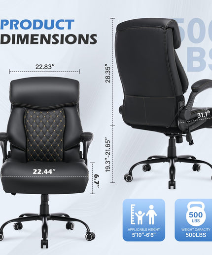JONPONY 500LBS Big and Tall Office Chair,Comfy Heavy Duty Executive Chair with Adjustable Lumbar Support for Back Pain,High Back Desk Chair with Extra Wide Seat for Home Office