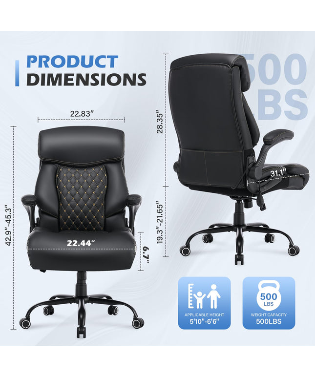 JONPONY 500LBS Big and Tall Office Chair,Comfy Heavy Duty Executive Chair with Adjustable Lumbar Support for Back Pain,High Back Desk Chair with Extra Wide Seat for Home Office
