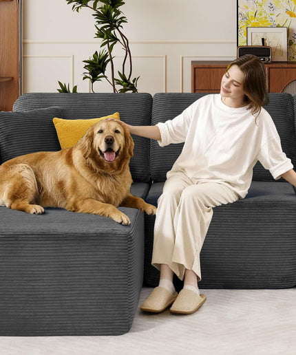 JONPONY 109” Cloud Sectional Couch, Boneless Modular Sofa with L-Shape Chaise, Deep Seat Corduroy Couch, No Assembly Required, Modern Upholstered Sectional for Living Room Apartment Bedroom