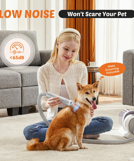 JONPONY professional Pet Grooming Vacuum Kit, 2.5L Cup, 3 Suction Modes, and 5 Groomer Tools with Cordless Low Noise Dog Clippers for Cats, Other Animals Hair Trimmer, Gray