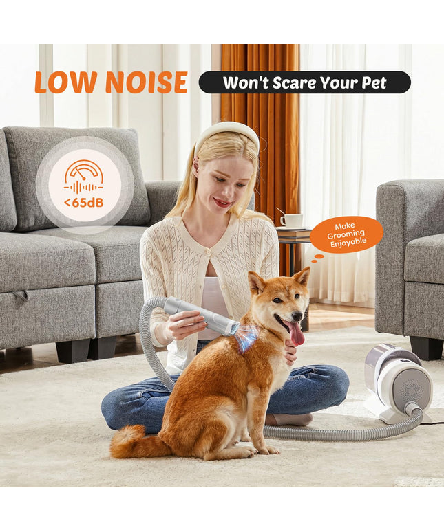 JONPONY professional Pet Grooming Vacuum Kit, 2.5L Cup, 3 Suction Modes, and 5 Groomer Tools with Cordless Low Noise Dog Clippers for Cats, Other Animals Hair Trimmer, Gray