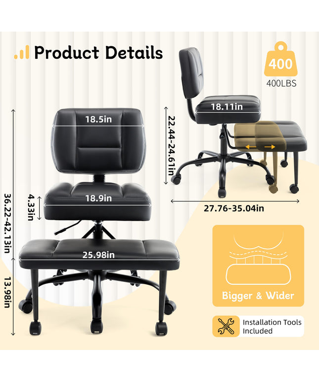 JONPONY Cross Legged Chair with Wheels, Swivel Meditation Chair for ADHD, Height Adjustable Yoga Office Chair, Meditation Chair with Lumbar Support, Home Office Kneeling Chair，Black