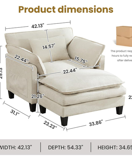 Jonpony Oversized Accent Chair with Ottoman Double-Layer Seat Cushion for Spacious Living Room, Modern Accent Chair with Removable Ottoman for Bedroom, Soft Durable Fabric Sturdy Backrest Home Office,Beige