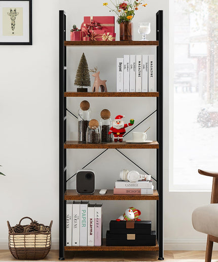 JONPONY 5 Tiers Bookshelf, Classical Book Shelf, Tall Display Shelves in Living Room/Home/Office, Storage Organizer for CDs/Books/Movies