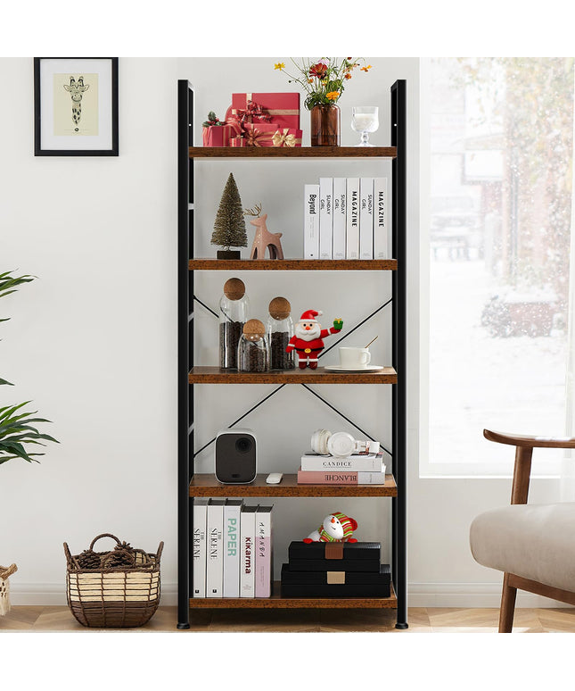 JONPONY 5 Tiers Bookshelf, Classical Book Shelf, Tall Display Shelves in Living Room/Home/Office, Storage Organizer for CDs/Books/Movies