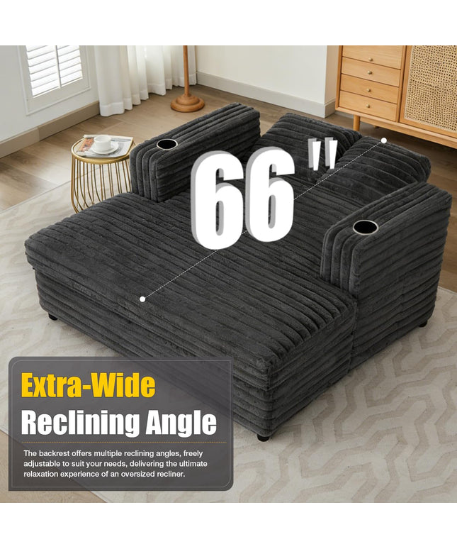 Jonpony 66'' Chaise Lounge Chair Soft Velvet Upholstery for Living Room,Oversized Lounge Chair Includes Cup Holders Side Pockets and USB & Type-C Charging Ports, Comfy Lounge with Sturdy Backrest